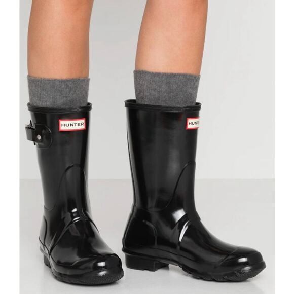 Hunter Original Gloss Mid Calf Rain Boots Women’s Black US 6M / 7F EU 38 - Picture 1 of 13